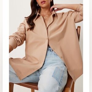 The Warmy Tan/Beige Oversized Lapel Button Shirt Dress NWT